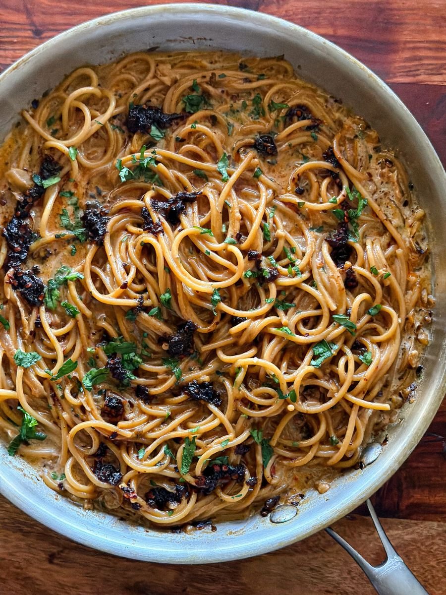 Chili Oil Caramelized Onion Pasta