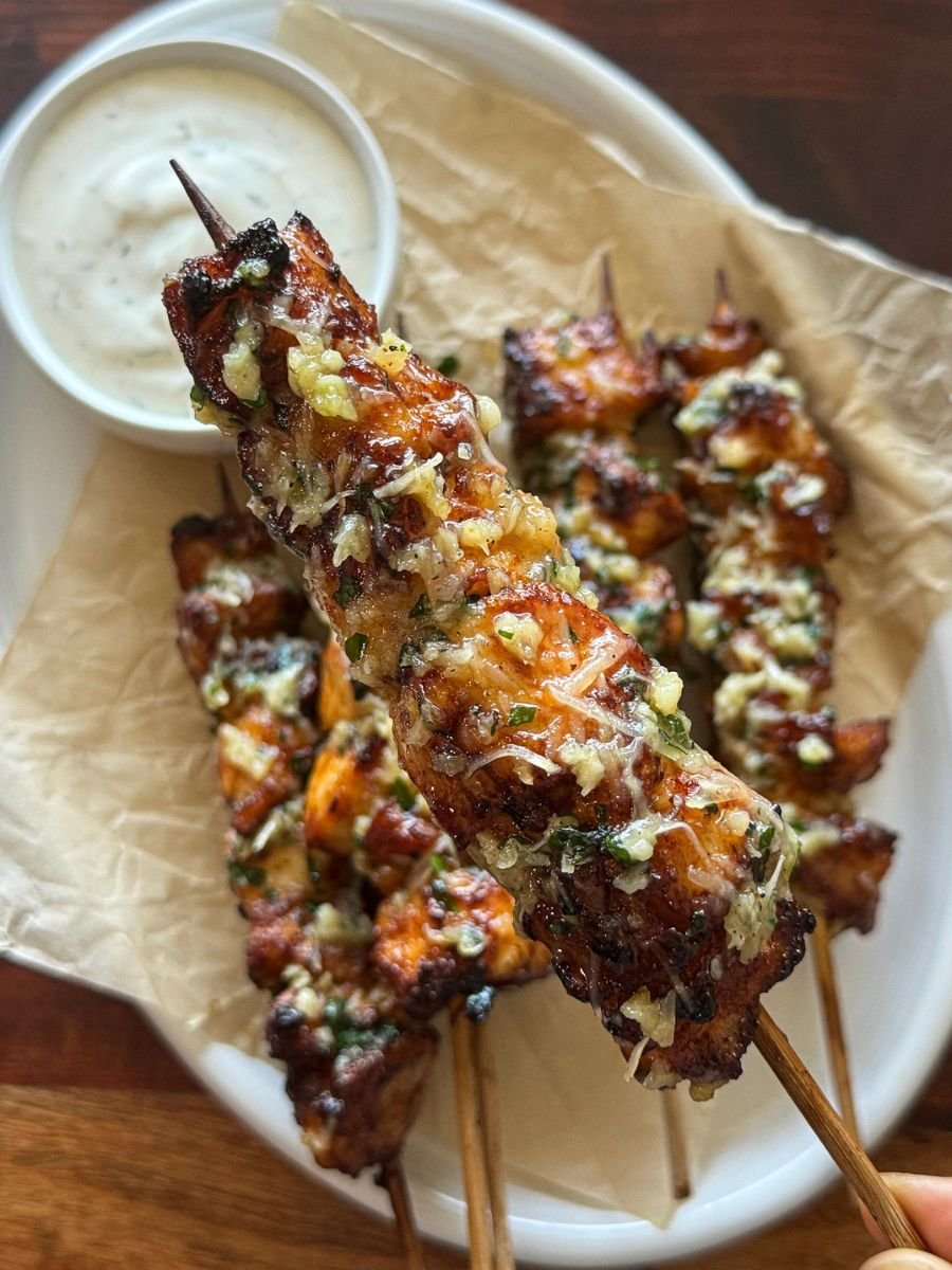 Air Fryer Garlic Parmesan Chicken Skewers
