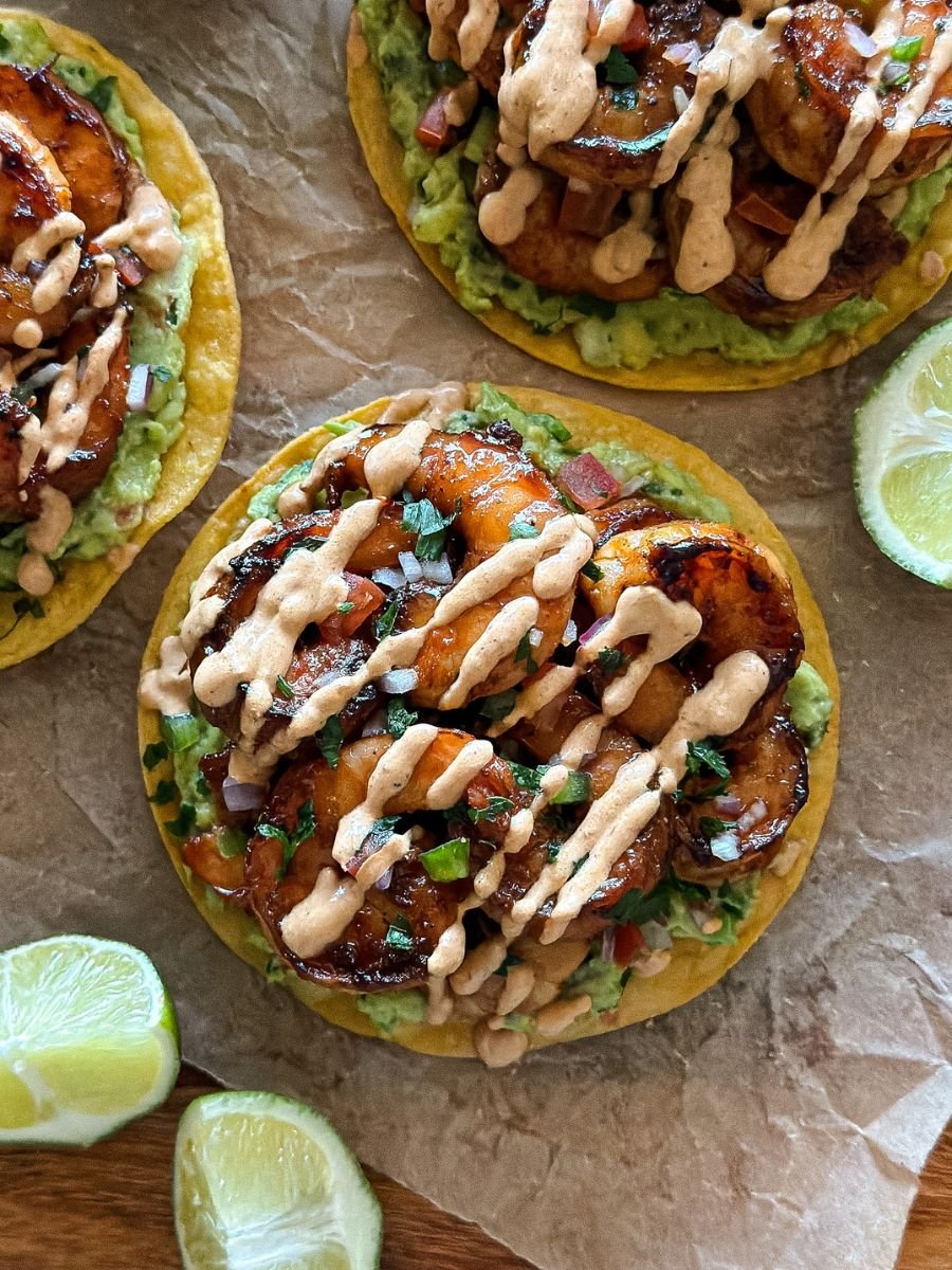 Honey Chipotle Shrimp Tostadas